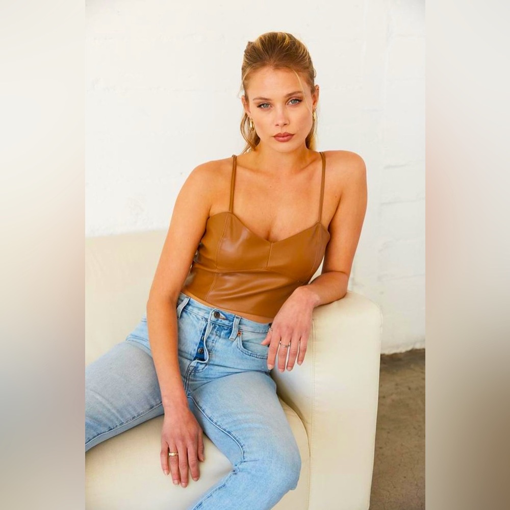 Brown Vegan Leather Crop Top